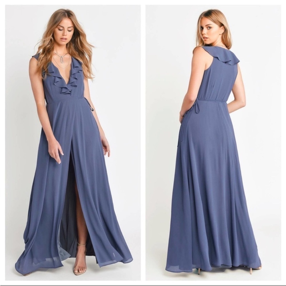 NWT Tobi Treasure Me Ruffle Maxi Dress in Slate L